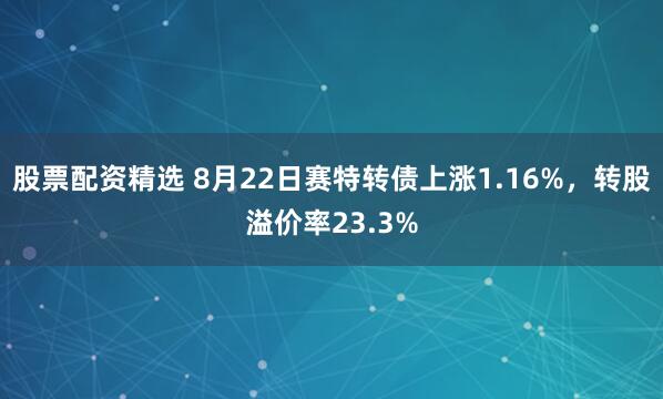 股票配资精选 8月22日赛特转债上涨1.16%，转股溢价率23.3%